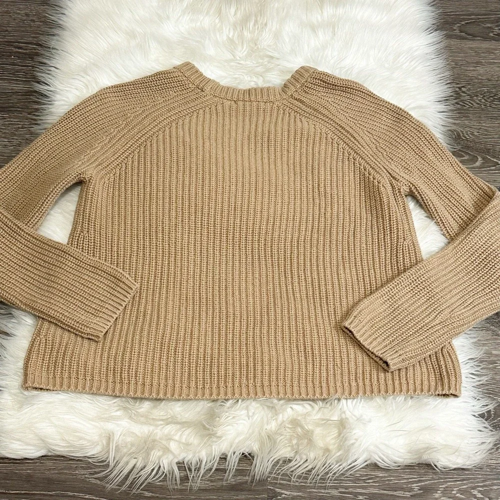 Quince Womens 100% Organic Cotton Fisherman Crew Sweater in Camel Size Small